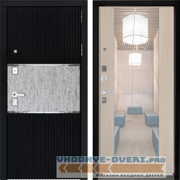 Входная дверь Дверной континент ДК-13 Софт черный ФЛЗ-1 Лиственница бежевая с зеркалом (наружная)